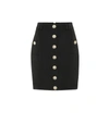 Balmain Button-embellished Wool-twill Mini Skirt In Black