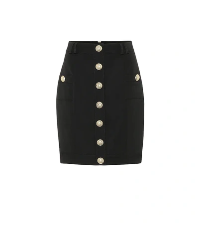 Balmain Button-embellished Wool-twill Mini Skirt In Black