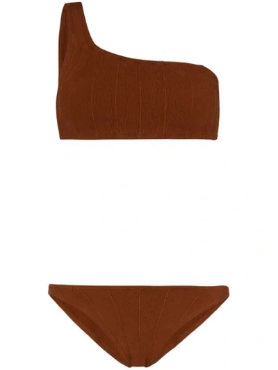 Hunza G Zadie Nile One-shoulder Bikini Set In Brown
