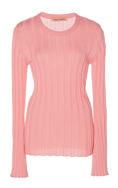 Maggie Marilyn Net Sustain The Sherbet Wool-blend Ribbed-knit Sweater In Pink