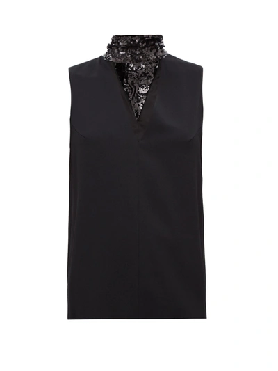 Galvan Tie-detailed Sequin-embellished Crepe Top In Black