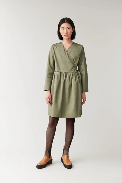 Cos Pleated Fold-over Dress In Green