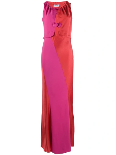 Lanvin Tie-detailed Cutout Satin And Crepe Gown In Pink,red