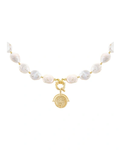 Adinas Jewels Pearl-strand Coin Necklace In Gold