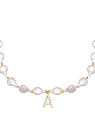 Adinas Jewels Cubic Zirconia Initial Choker With Pearls In Gold