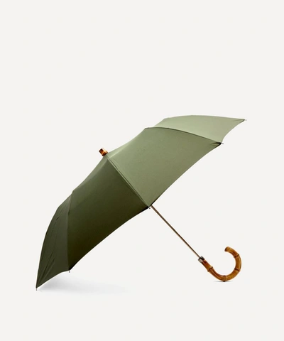 London Undercover Whangee Cane Crook Handle Telescopic Foldable Umbrella In Olive