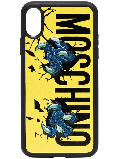 Moschino Multicoloured Claw Logo Print Iphone X Case In Bright Yellow