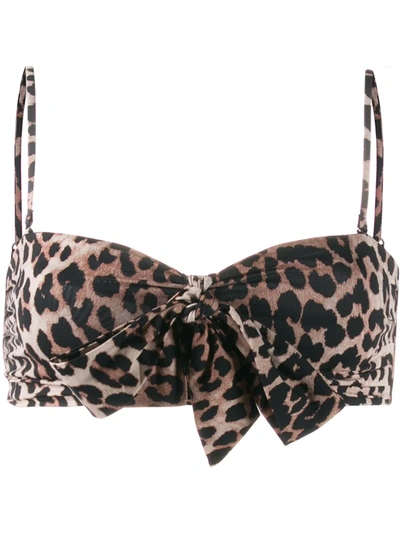 Ganni Leopard-print Bandeau Bikini Top In Neutrals