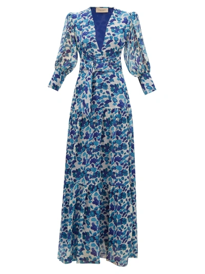 Adriana Degreas Floral-print Silk-chiffon Maxi Dress In Blue