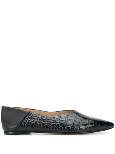 Joseph Crocodile-effect Leather Collapsible-heel Flats In Black