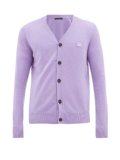 Acne Studios Keve Logo-embroidered Wool Cardigan In Purple