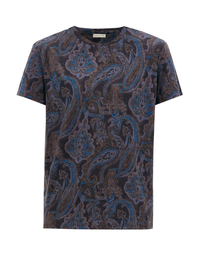 Etro Paisley-print Linen T-shirt In Navy Blue