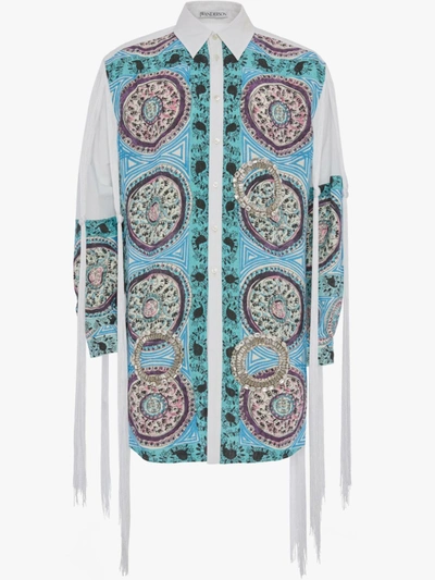 Jw Anderson Crystal-embellished Paisley Print Cotton Shirt In Blue