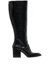 Aeyde Charlie 75mm Croc-embossed Knee-high Boots In Black