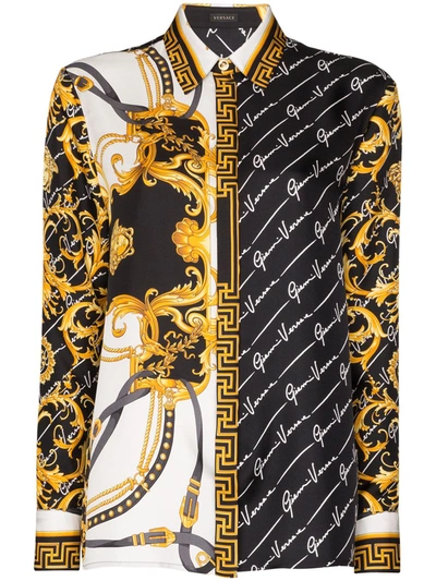 Versace Gianni Signature Mixed Print Cotton Sweatshirt In Black | ModeSens