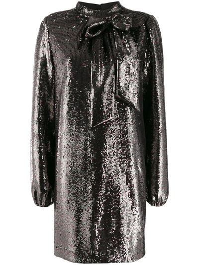 N°21 Sequin Pussy-bow Dress In Silver,fuchsia