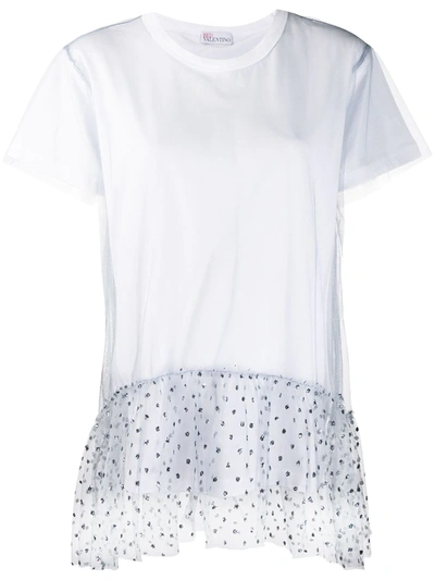 Red Valentino Tulle Hem Short-sleeved T-shirt In A Bianco Nube