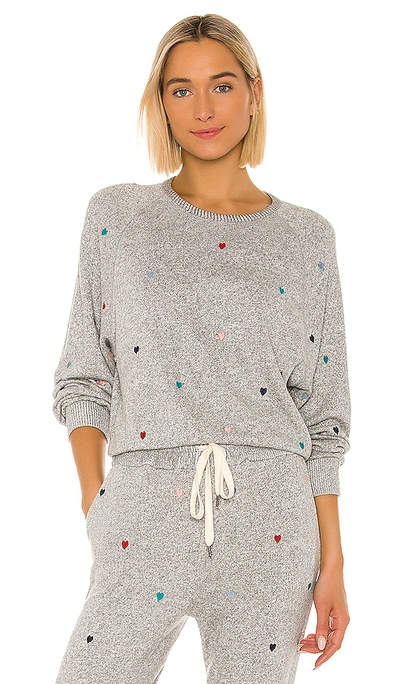Rails Mika Grey Embroidered Jersey Sweatshirt In Melange Gray/rainbow Hearts