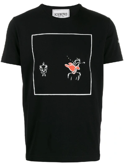 Iceberg T-shirt With Tweety And Duffy Duck Print In Black
