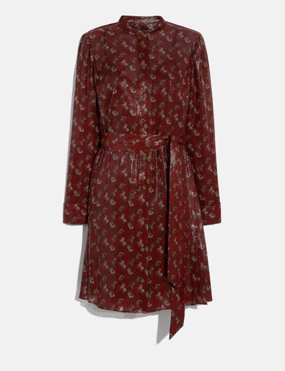 Coach Lunar New Year Horse And Carriage Print Pleated Shirt Dress In Burgundy/red