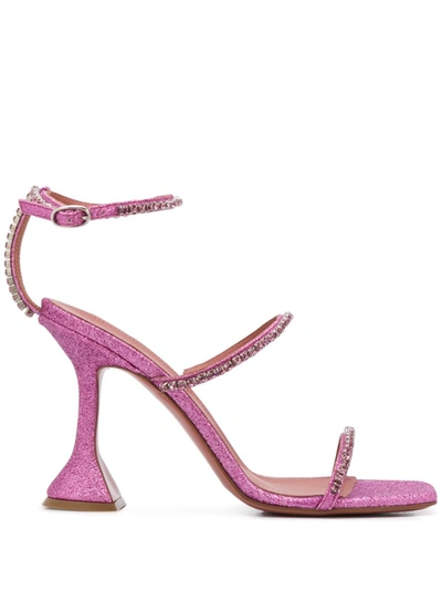 Amina Muaddi Gilda Crystal-embellished Leather Sandals In Pink