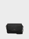 Donna Karan Beca Pebbled Flap Logo Crossbody In Black Logo/black