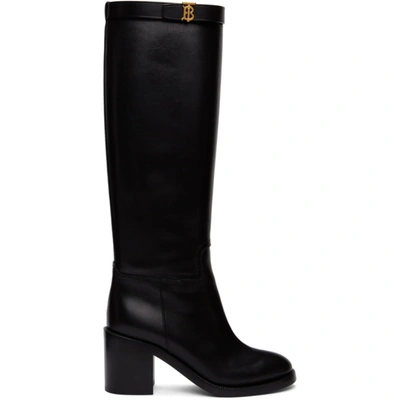 Burberry Women's Tb Monogram Knee-high Leather Boots In Black