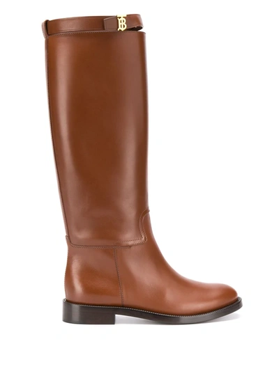 Burberry Redgave Leather Knee Riding Boots In Brown