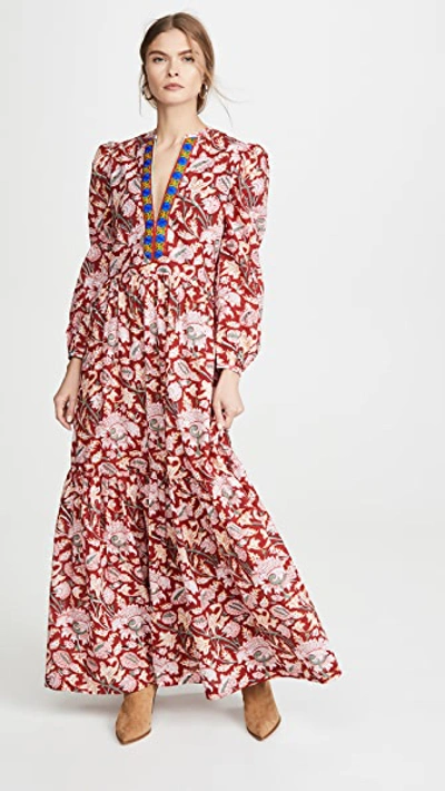 Alix Of Bohemia Paradise Bird Block Print Dress In Red/multi