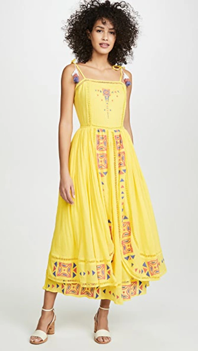 Place Nationale La Voilier Layered Maxi Sundress In Yellow With Red & Blue
