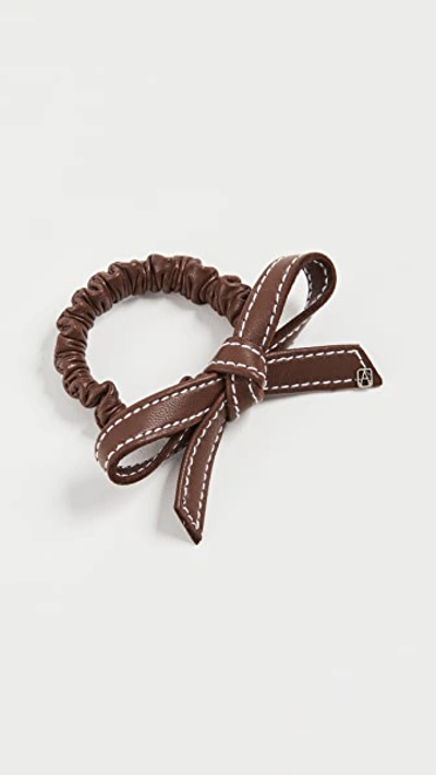 Alexandre De Paris Leather Elastic Bow Hair Tie In Brown