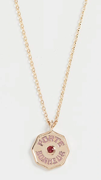 Marlo Laz Mini Porte Bonheur Coin 14-karat Gold, Enamel And Sapphire Necklace In Yellow Gold/pink Ruby