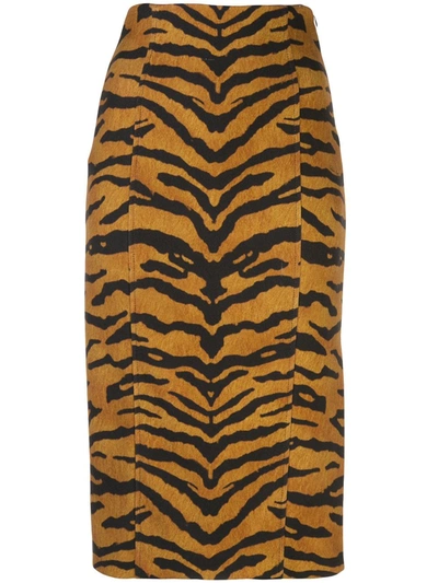 Adam Lippes Pencil Skirt In Printed Stretch Viscose In Tiger