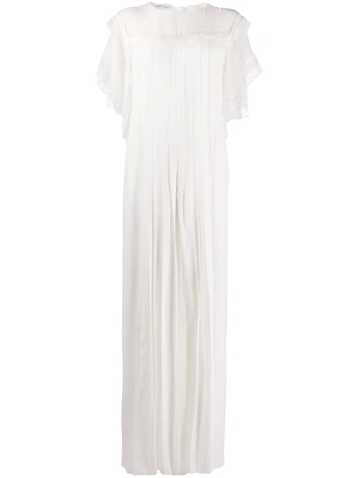 Alberta Ferretti Lace Trim Pleated Jumpsuit In White