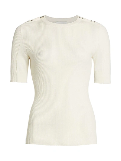 3.1 Phillip Lim Buttoned Shoulder Ribbed Knit Top In Antique White