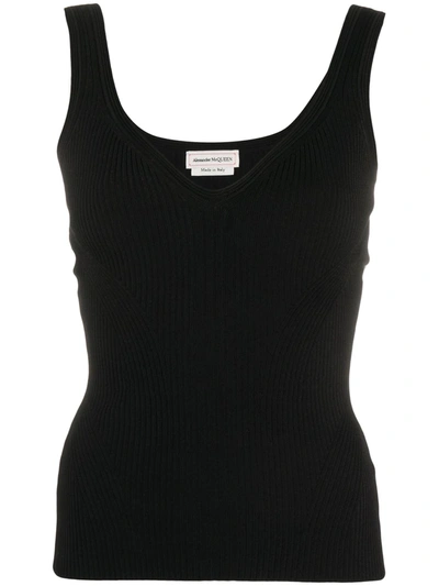 Alexander Mcqueen Round-neck Ribbed-knit Tank Top In Black