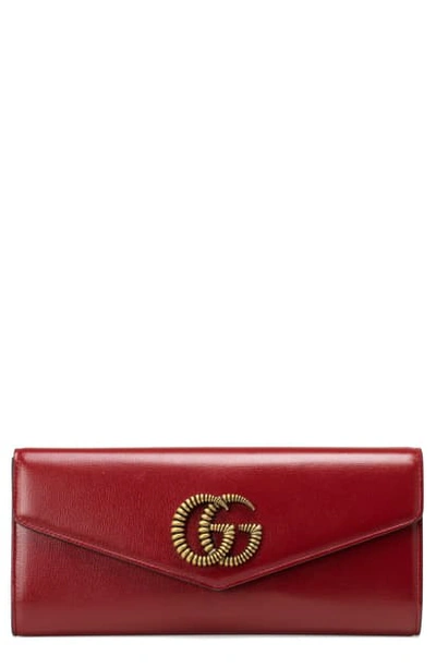 Gucci Broadway Leather Clutch With Double G In Cherry Red