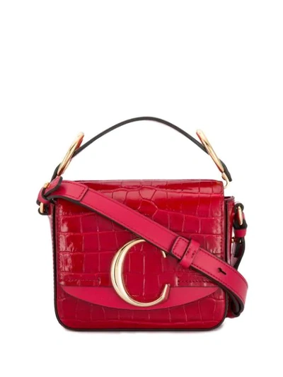 Chloé Mini C Tricolor Croc Embossed Leather Shoulder Bag In Graphic Pink