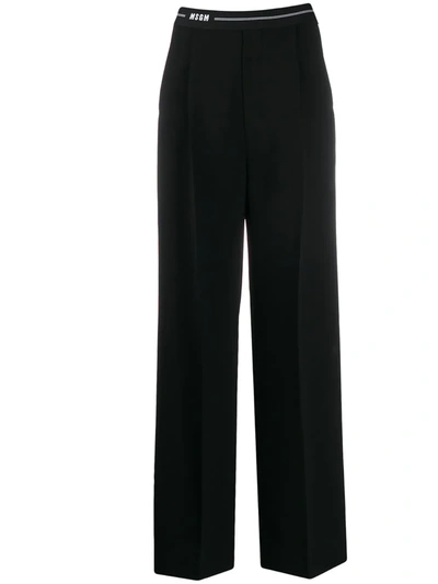 Msgm Wide Leg Trousers With Jacquard Logo In Black