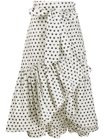 Pinko Polka-dot Print Wrap Midi Skirt In White,black
