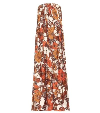 Dodo Bar Or Zaza Floral-print Pleated Strapless Maxi Dress In Brown