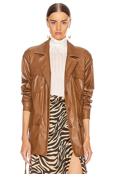 Andamane Carine Faux Leather Croco Print Jacket In Brown