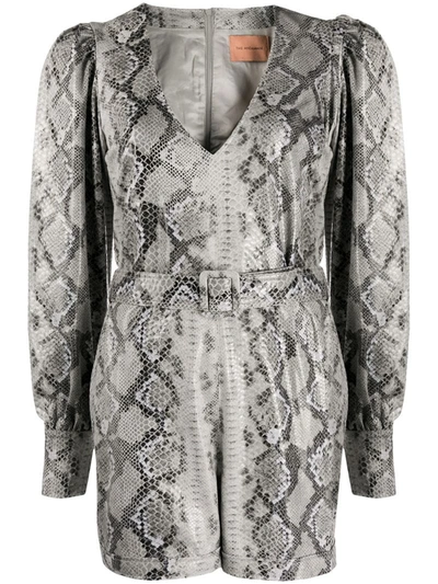 Andamane Cara Belted Snake Print Playsuit In Grey