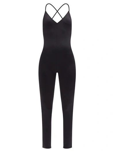 Norma Kamali Fara Crossover-strap Jersey Jumpsuit In Black