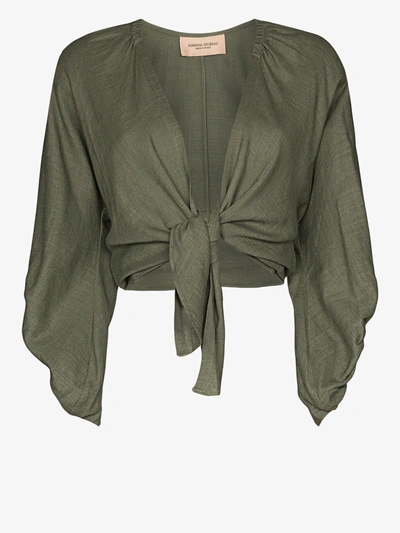 Adriana Degreas Linen Solid Voluminous Sleeve Shirt In Green