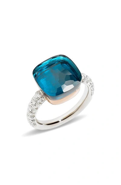 Pomellato Nudo Maxi Stone & Diamond Ring In Rosegld/london Blu Topaz/diam