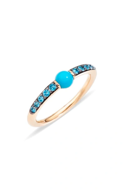 Pomellato Women's M'ama Non M'ama 18k Rose-gold Turquoise & Blue Zircon Ring In Rose Gold