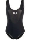 Dolce & Gabbana Embroidered Dg Logo Swimsuit In Schwarz