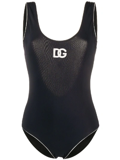 Dolce & Gabbana Embroidered Dg Logo Swimsuit In Schwarz