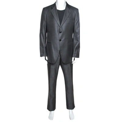 Pre-owned Giorgio Armani Grey Wool Silk Blend Trader Blu Suit 3xl